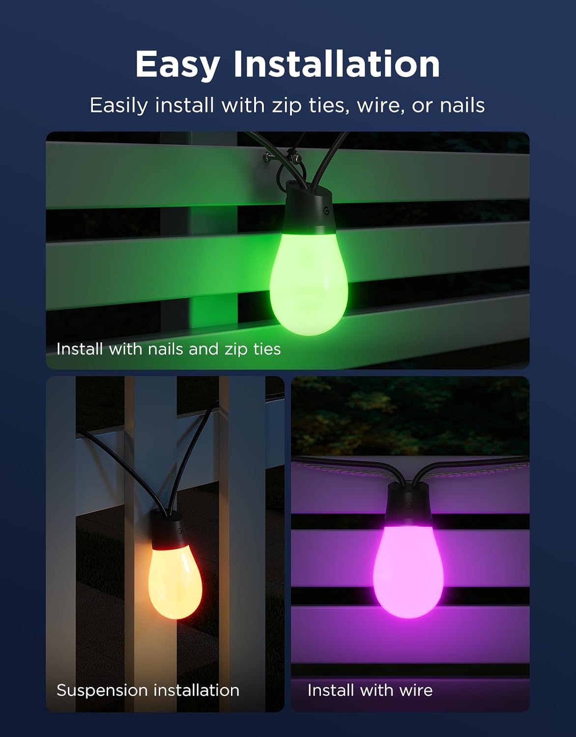 Govee S14 Bulb Outdoor String Lights 2, 144ft Smart RGBIC Warm White Lights with 45 LED Bulbs(3 Ropes of 48ft), 111 Scene Modes for Patio Decor, IP66 Compatible with Alexa, Google, Matter, APP Control