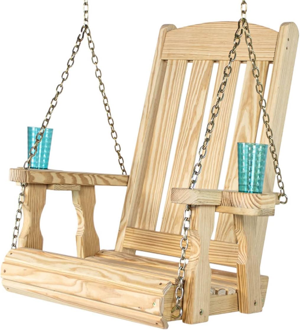 Amish Casual Heavy Duty Mission Pressure Treated Swing Chair with Cupholders (Unfinished)