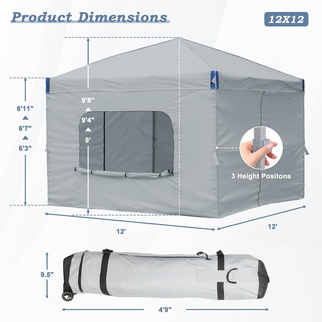 Aoodor 12x12 FT Pop-Up Canopy Tent with Roller Bag and Curtain - Portable Instant Shade, Sturdy Iron Frame, Water-Resistant 210D Oxford Fabric, UV Protection, Ideal for Camping and Outdoor Events