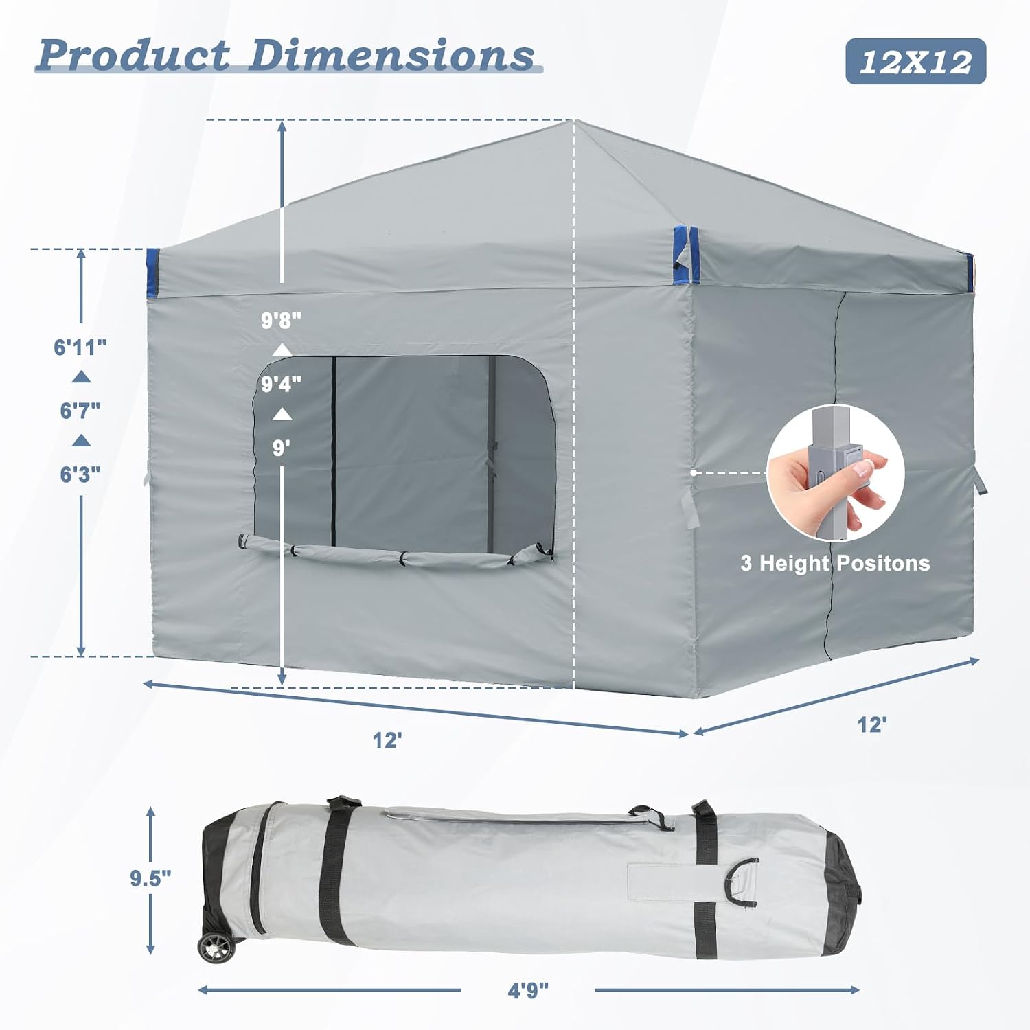Aoodor 12x12 FT Pop-Up Canopy Tent with Roller Bag and Curtain - Portable Instant Shade, Sturdy Iron Frame, Water-Resistant 210D Oxford Fabric, UV Protection, Ideal for Camping and Outdoor Events