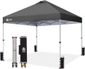 CROWN SHADES 10x10 Pop Up Canopy - Beach Tent with One Push Setup - Easy Outdoor Sun Shade Shelter for Events, Parties - Gazebo with STO-N-Go Cover Bag, Silver Coated Top, Grid Grey