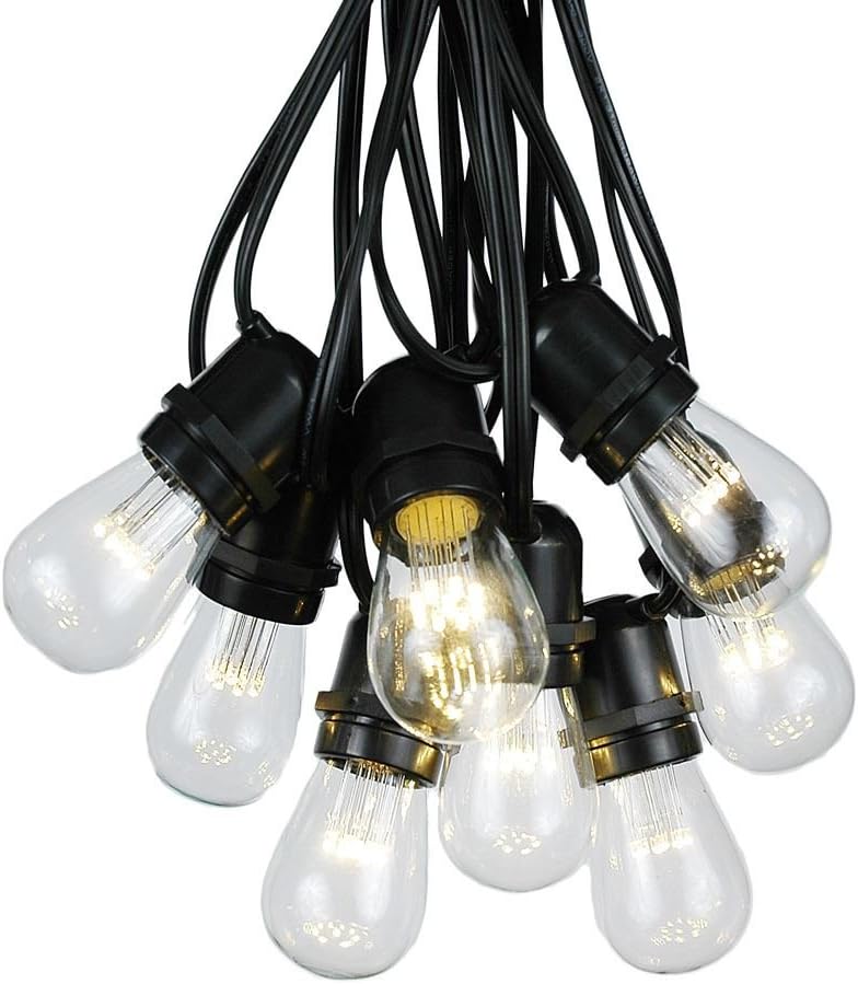 37.5 Foot S14 LED Edison Outdoor String Lights - Commercial Grade String Lights - Backyard Garden Gazebo – Cafe Market Light Set – Vintage Patio String Lights - Black Wire - 25 S14 LED Bulbs