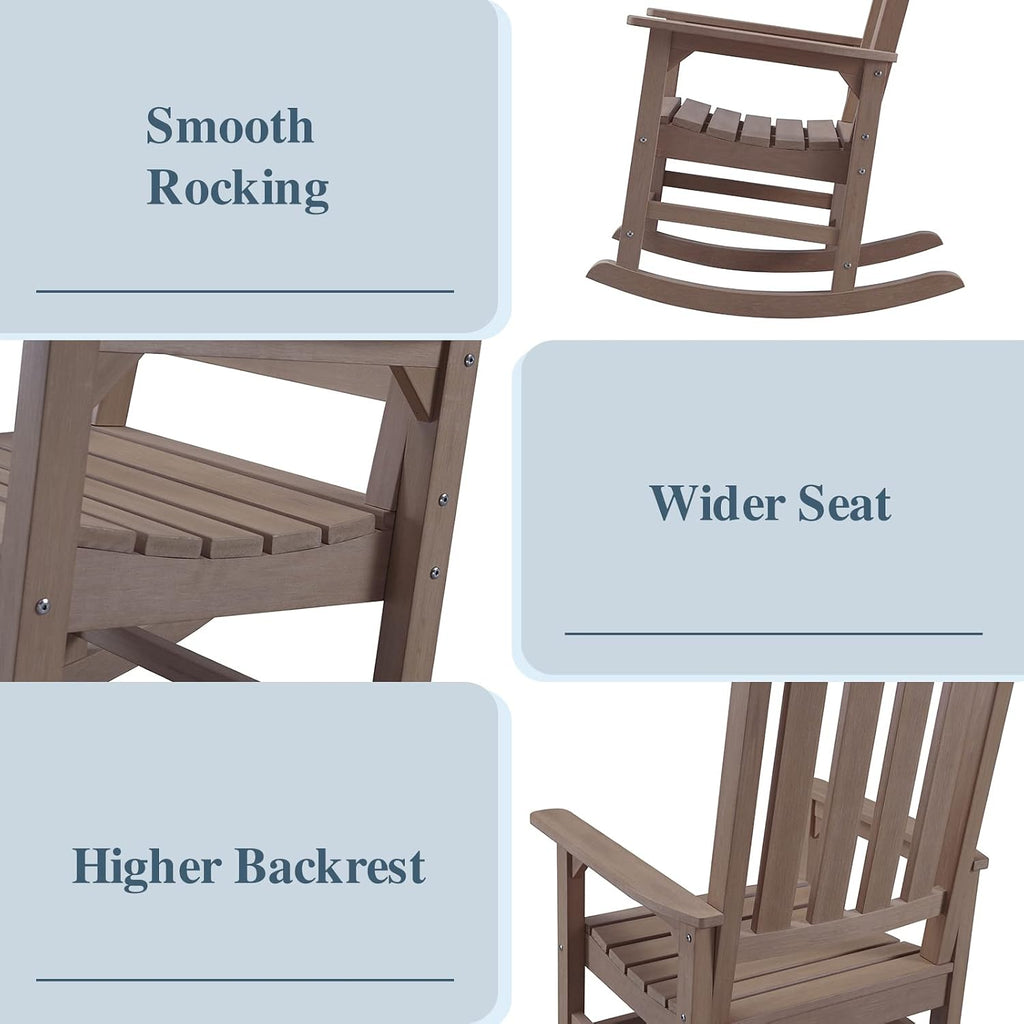 Psilvam Oversized Outdoor Rocking Chair Set of 2, Porch Rocker with 21' Wide Seat and 32' Tall Backrest, Pre-Assembled with Most Components for Effortless Installation (Brown)