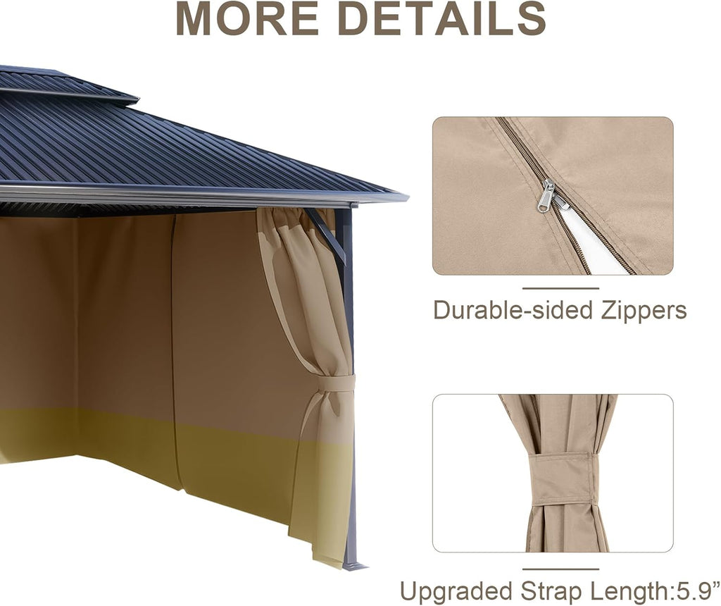 BPS 12' x 16' Gazebo Privacy Curtains with Double Zipper, 4-Panels Side Wall Universal Gazebo Side Panels Replacement for Patio, Outdoor Canopy, Garden and Backyard (Curtain Only)