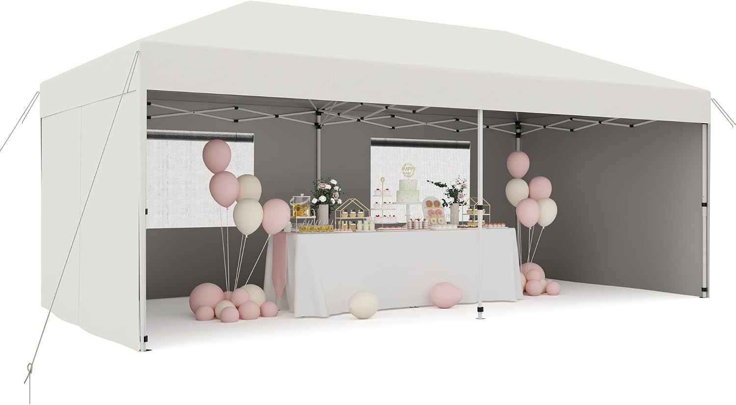 10'x 20' Pop Up Canopy, Waterproof Outdoor Party Tent, Portable Instant Commercial Event Gazebo With 4Pcs Sidewalls, 12 Stakes & 6 Sandbags for Backyard Wedding Party, Event, White