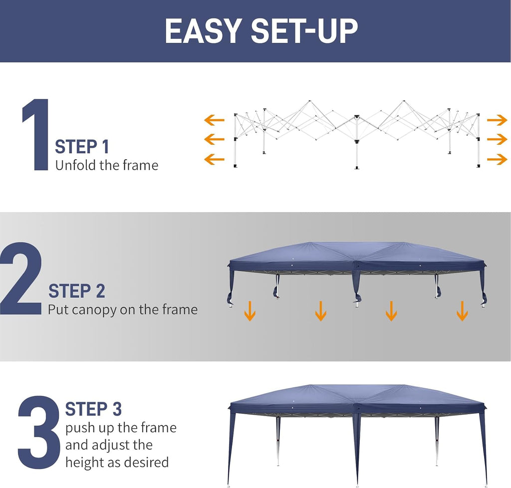 Outvita 10x20ft Pop Up Canopy Tent, Outdoor Instant Shelter Folding Canopy with Carry Bag for Commercial Events, Party, Backyard BBQ, Camping Blue