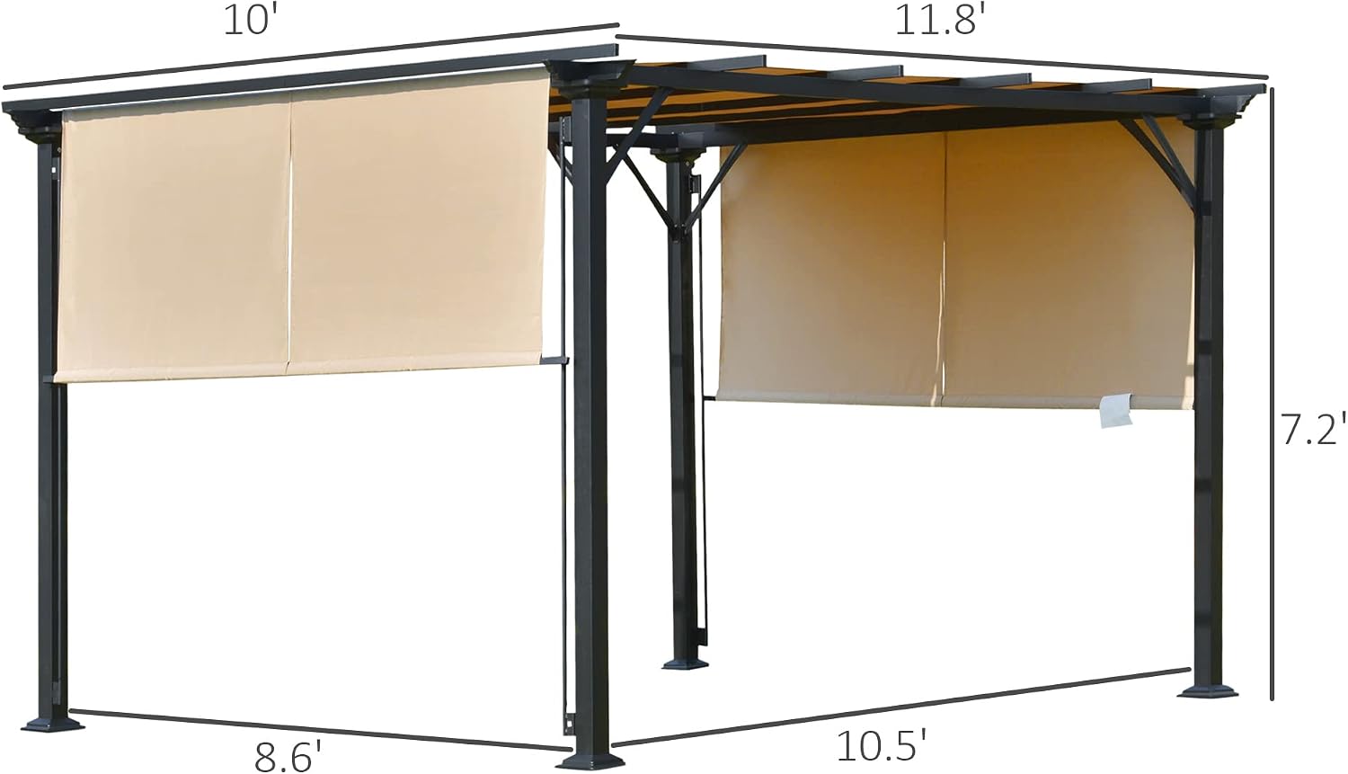 Outsunny 12' x 10' Outdoor Retractable Pergola Canopy with Sun Shade Unique Design Canopy Patio Metal Shelter for Garden Porch Beach, Beige