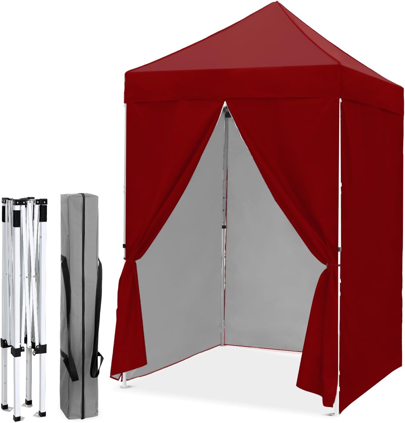 EAGLE PEAK 5x5 Instant Canopy with 4-Side Wall Panels, Small Pop up Portable Canopy Tent with Carry Bag, Light Weight Sun Shelter for Sports, Camping and Beach, Burgundy