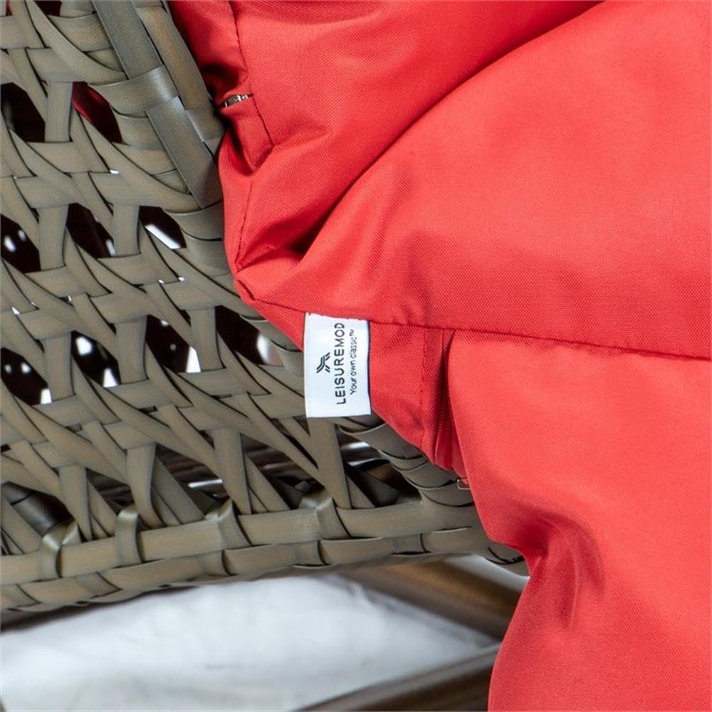 LeisureMod 2 Person Wicker Egg Chair Outdoor Indoor Bedroom Patio Hanging Lounge Swing Hammock Chairs with Beige Stand and UV Resistant Cushions (Red)