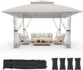 13x13 Pop Up Gazebo Outdoor Canopy Shelter with 4 Sandbags, Instant Patio Gazebo Sun Shade Canopy Tent, Double Tiers & Mesh Netting for Lawn, Garden, Backyard & Deck, Light Grey