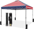 CROWN SHADES 10x10 Pop Up Canopy - Patented Center Lock One Push Instant Outdoor Canopy Beach Tent with STO-N-Go Bag 8 Stakes & 4 Sand Bags，American Flag