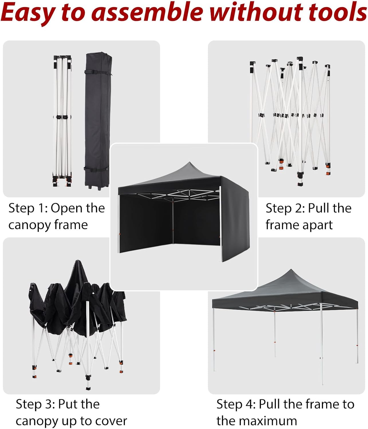 Pop-up Waterproof Windproof and UV-Proof Gazebo Instant Portable Canopy Tent 10'x10' with 3 Side Walls, 1 Wheeled Bag, 8 Ground pegs for stall/Outdoor/Party Events (10FTx10FT, Black)