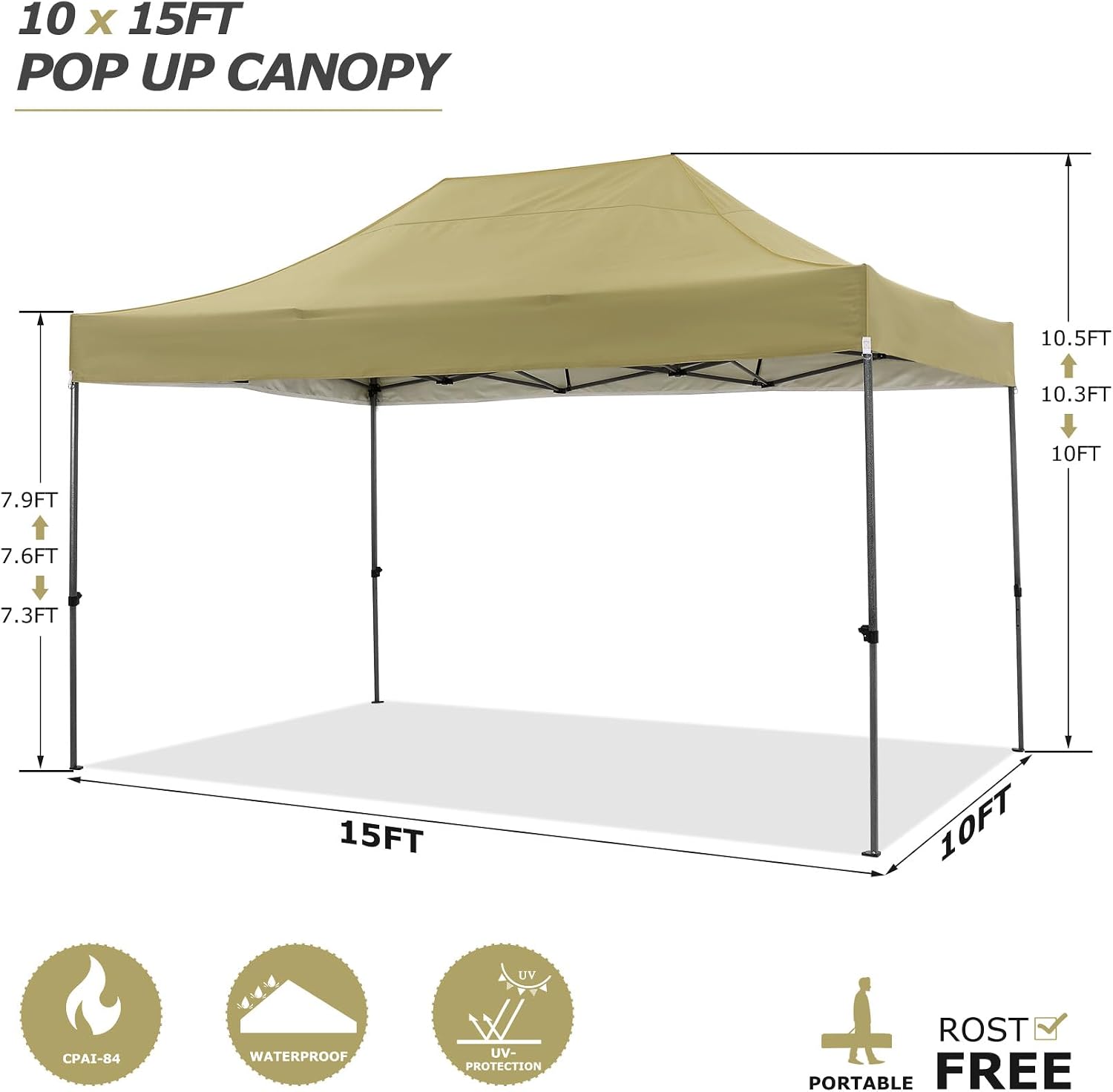COBIZI 10x15 Heavy Duty Pop up Canopy Tent Easy Up Commercial Outdoor Canopy Wedding Party Tents for Parties All Season Wind & Waterproof Gazebo with Carry Bag, Khaki(Frame Thickened)