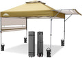 EAGLE PEAK 17x10 Pop up Gazebo Canopy Tent Outdoor Instant Canopy Shelter with Adjustable Dual Half Awnings (Beige)