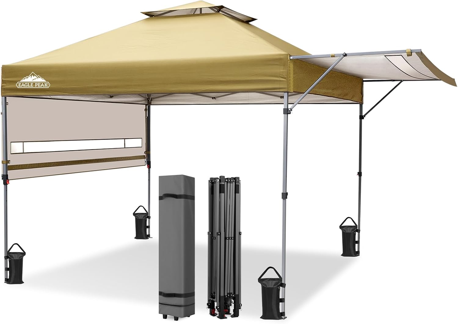 EAGLE PEAK 17x10 Pop up Gazebo Canopy Tent Outdoor Instant Canopy Shelter with Adjustable Dual Half Awnings (Beige)