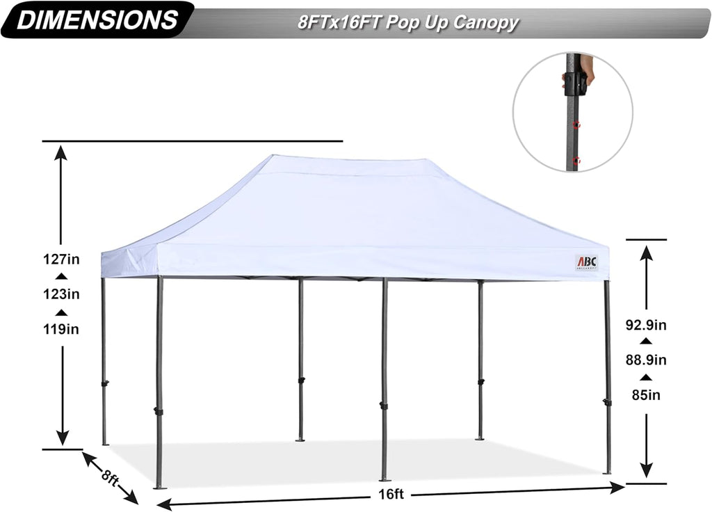 ABCCANOPY Patio Pop Up Canopy Tent 8x16 Commercial-Series (White)