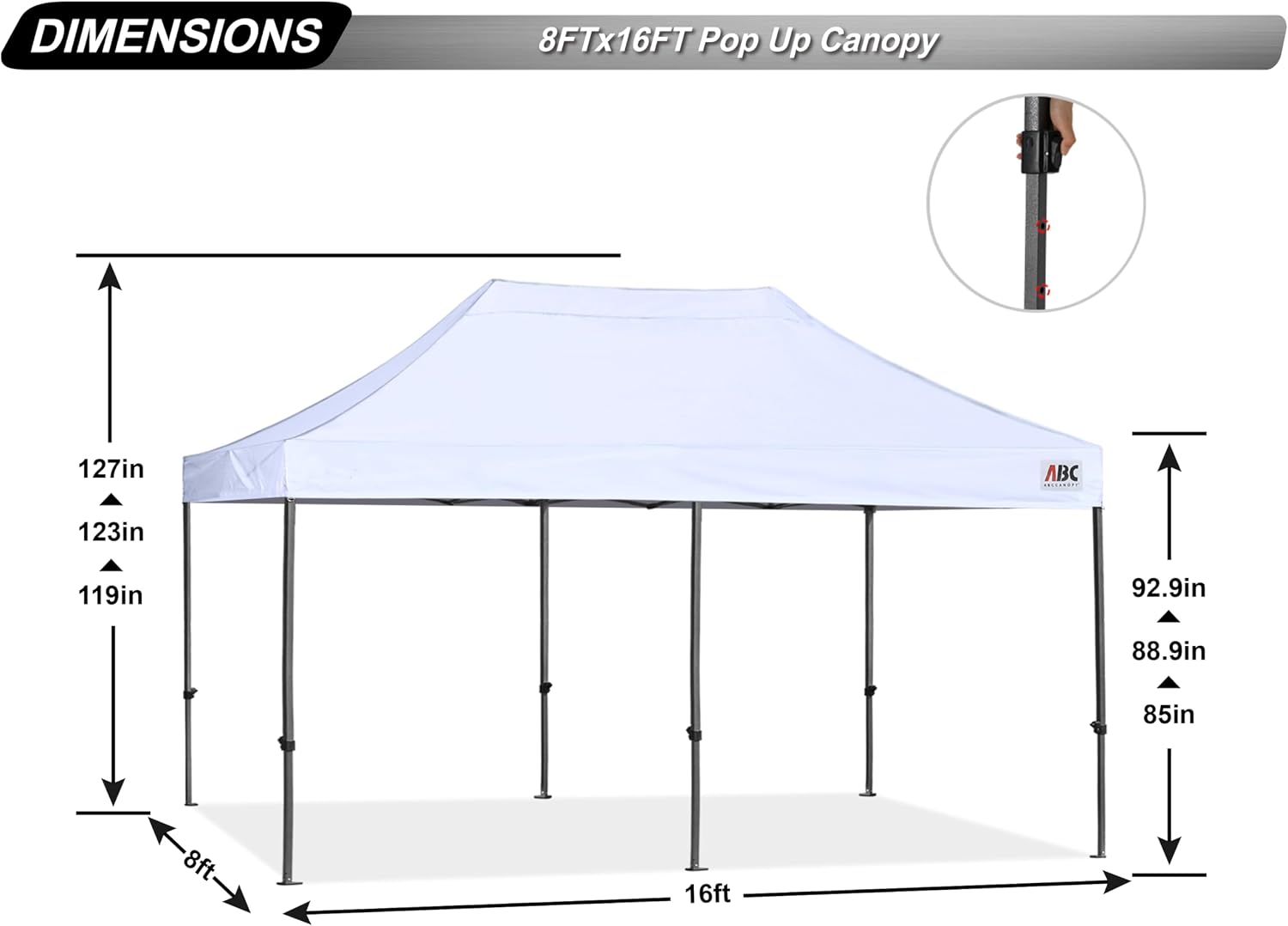 ABCCANOPY Patio Pop Up Canopy Tent 8x16 Commercial-Series (White)