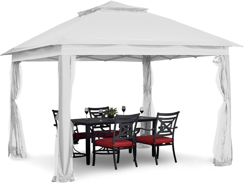 11x11 FT Gazebo Tent, Outdoor Tents for Parties with Mosquito Netting, Folding Heavy Duty Height Adjustable Canopy Tent for Patio Backyard Garden (White)
