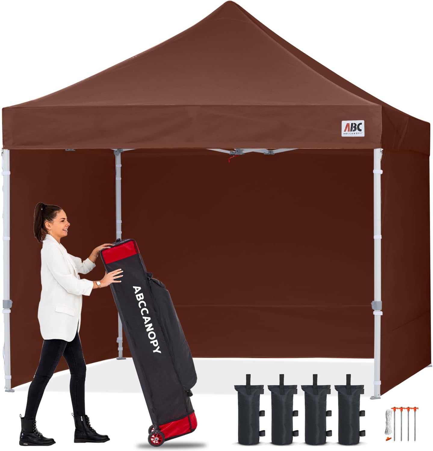 ABCCANOPY Easy Pop Up Canopy Tent with Sidewalls 10x10 Commercial -Series, Brown