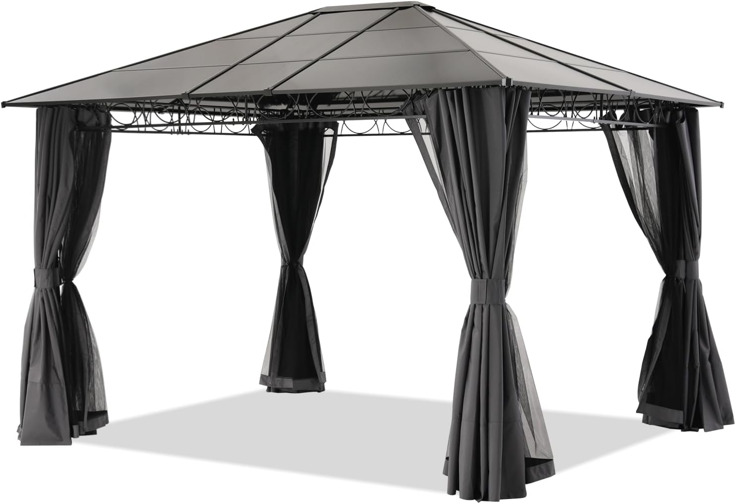 10x12 Hardtop Patio Gazebo with Curtains and Netting by ABCCANOPY