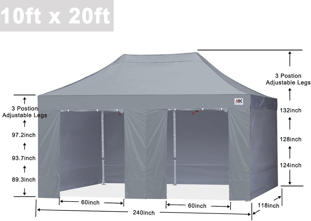 ABCCANOPY Easy Pop Up Canopy Tent with Sidewalls 10X20 Commercial -Series,Gray