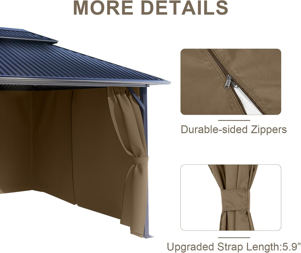 BPS 12' x 16' Gazebo Privacy Curtains with Double Zipper, 4-Panels Side Wall Universal Gazebo Side Panels Replacement for Patio, Outdoor Canopy, Garden and Backyard (Curtain Only)