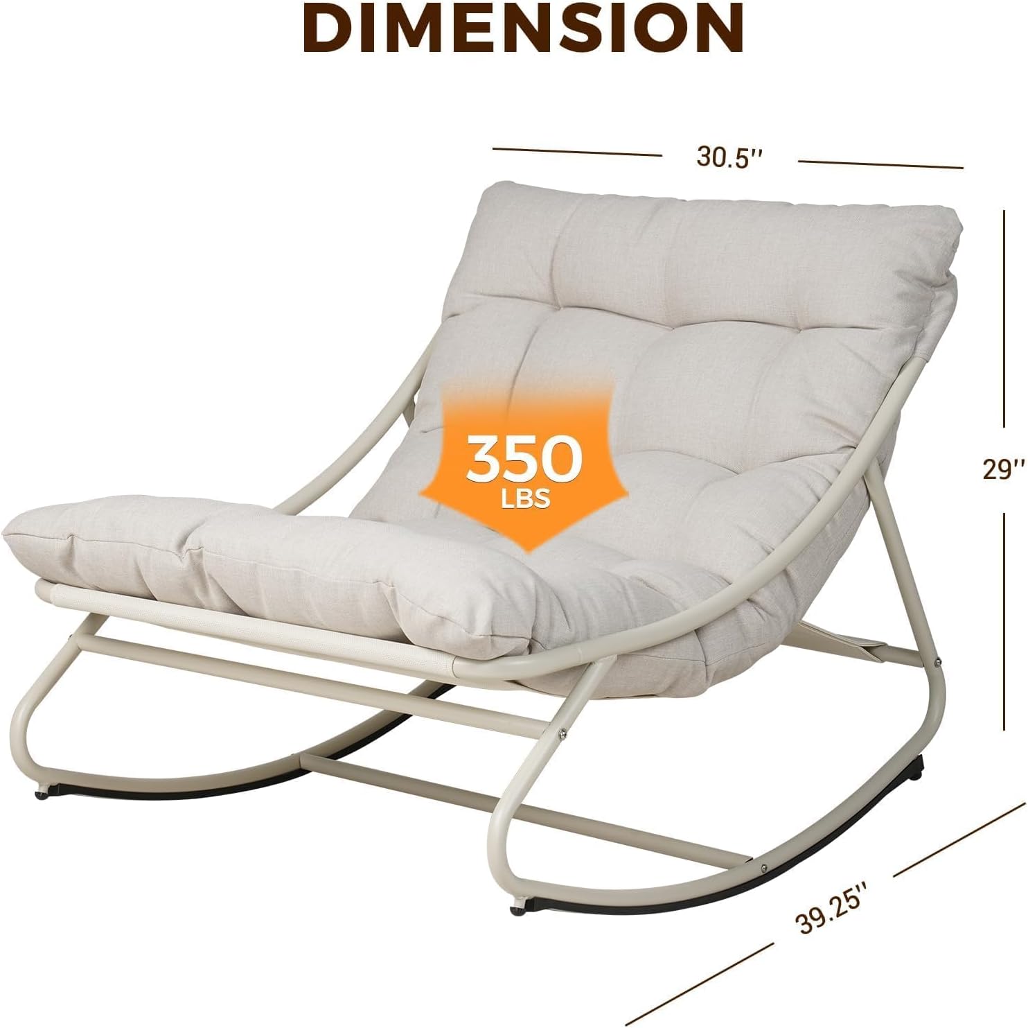 Grand patio Outdoor Rocking Chair, Metal Lounge Rocking Chair with Thick Cushion, Comfy Modern Rocker for Patio Porch Deck Backyard, Beige