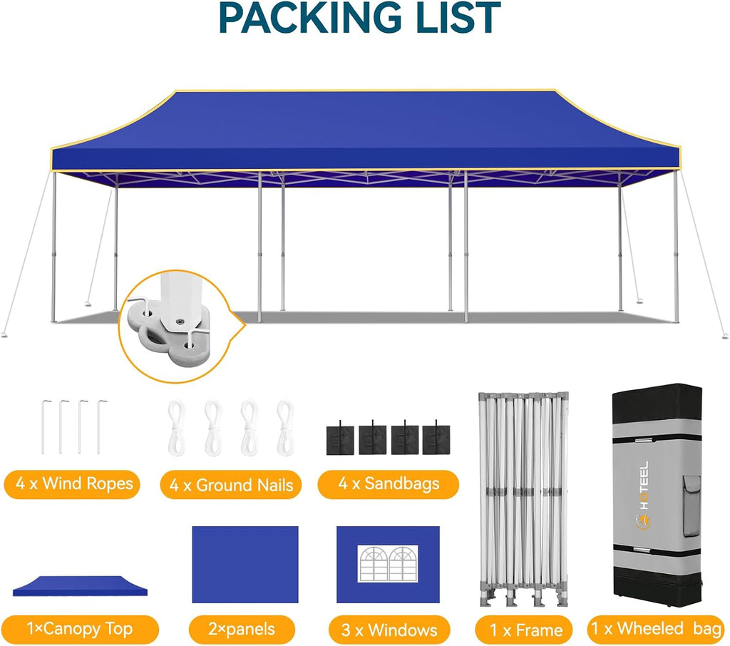 Hoteel 10x30 Pop Up Canopy Tent Heavy Duty with 5 Sidewalls, Waterproof Party Tent, Easy Set-up Commercial Instant Tents with Roller Bag & Sandbags, Hexagonal Leg (1-Year Warranty)