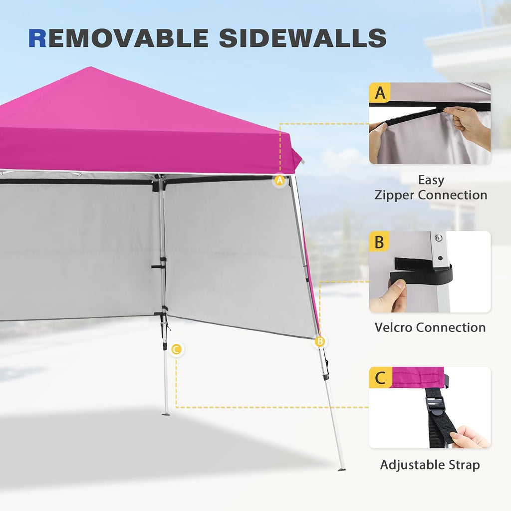EAGLE PEAK Day Tripper 8x8 Aluminum Super-Lightweight Slant Leg Pop Up Canopy with 3 Removable Walls, Instant Outdoor Backpack Canopy Tent, Outside Beach Folding Sun Shelter, 8x8 Base 6x6 Top, Pink