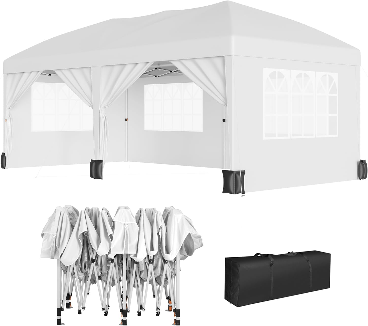 10X20Ft Outdoor Party Tent Gazebo, Waterproof Gazebo Canopy Tent, Heavy Duty Commercial Outdoor Canopy All Season with Storage Bag, White