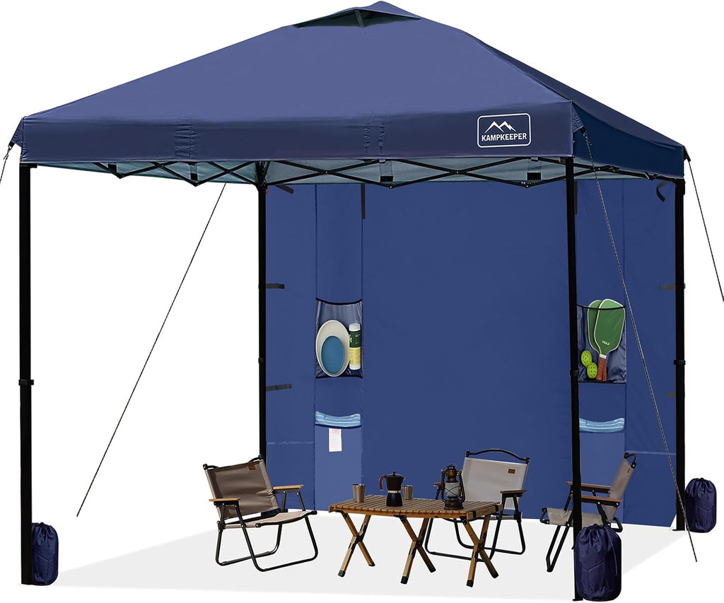 KAMPKEEPER 10x10 Easy Pop Up Canopy Tent with Sidewalls, Instant Outdoor Shade Shelter with Removable 10FT Sun Walls, Quick Setup Waterproof and UV-Resistant(Navy Blue, 10x10FT with 1 sidewall)