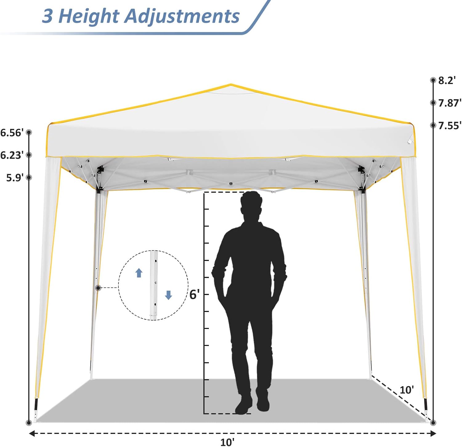 COBIZI 10x10 Pop up Canopy, Canopy Tent 10x10 Gazebos, Ez up for Parties Beach Camping Party Event Shelter Sun Shade with 4 Sidewalls & Carry Bag 4 Stakes & Ropes & Sandbags, White