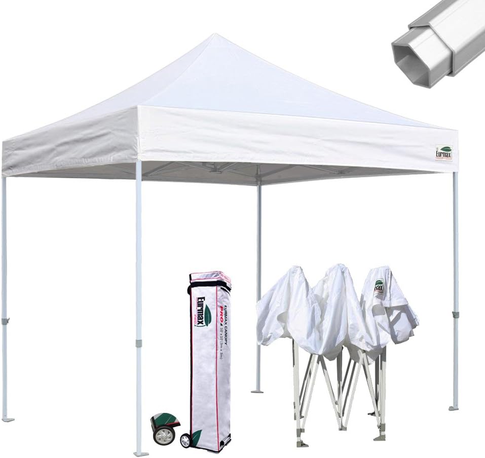 Eurmax USA Pro 10x10 Pop Up Canopy Wedding Party Tent Instant Outdoor Gazebo Pavilion Canopies BBQ Cater Events Aluminum Frame Commercial Grade Bonus Roller Bag (White)