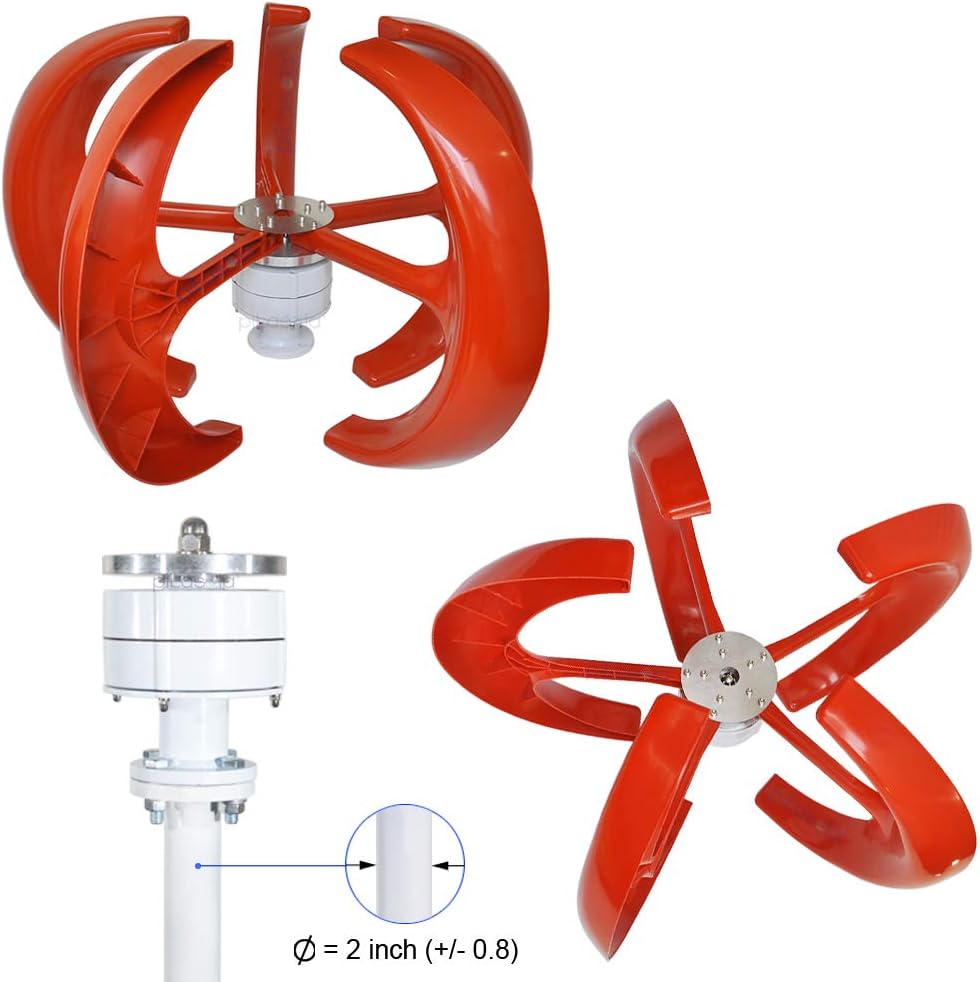 Wind Turbine 200W max 220W 12V 5 Blade Wind Vertical Axis Generator 3 Phase AC Permanent Magnet Generator Wind Turbine Kit with Controller for Hybrid Wind Solar System