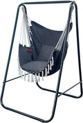 Hammock Chair with Stand,Heavy-Duty Hammock Stand with Large Indoor Swing,MAX Load 500 LBS,Hanging Chair with Stand for Indoor Outdoor,Swing Chair with 2 Cushions Included(Dark Grey)