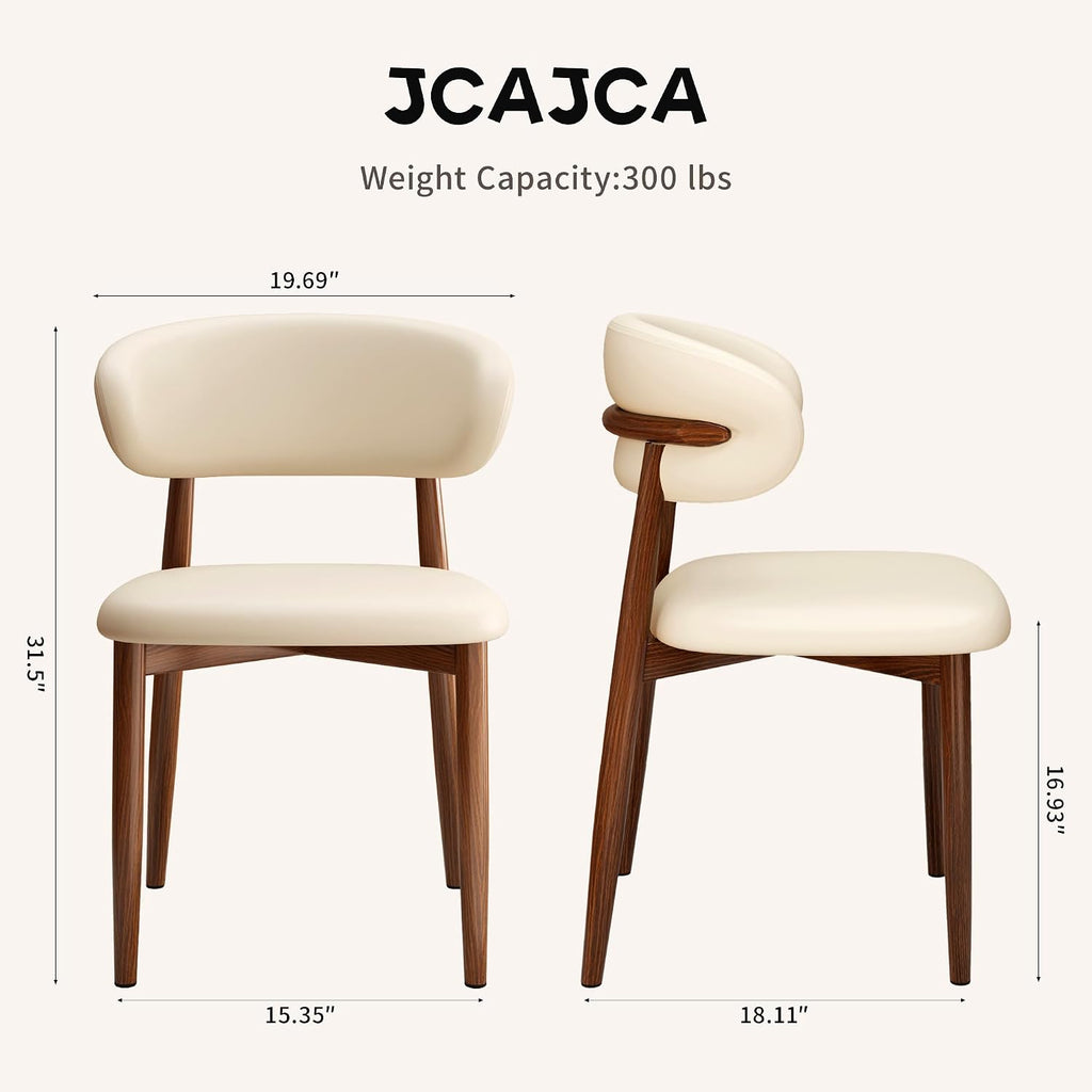 Kitchen Dining Chairs Set of 2 Modern Upholstered Leather Farmhouse Dining Room Chair with Metal Legs, Walnut/Beige