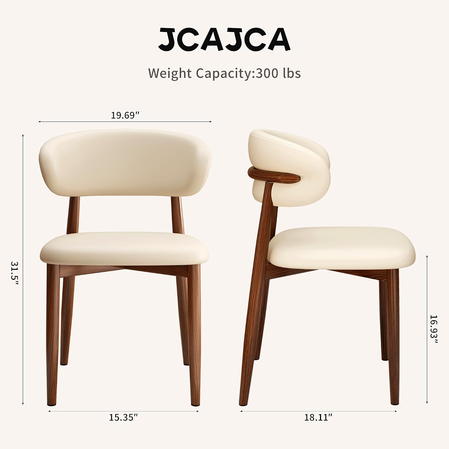 Kitchen Dining Chairs Set of 2 Modern Upholstered Leather Farmhouse Dining Room Chair with Metal Legs, Walnut/Beige