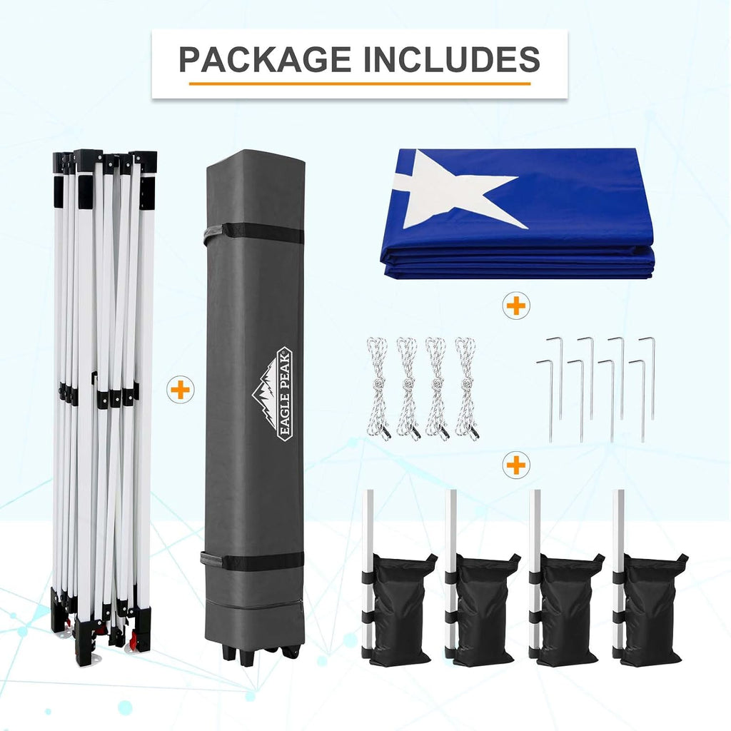 EAGLE PEAK Pop Up Canopy Tent with Wheeled Carry Bag, 8 Stakes, 4 Ropes, 4 Weight Bags, Easy Set Up Tent Canopy, 12x12 ft, 144sqft of Shade, American Flag