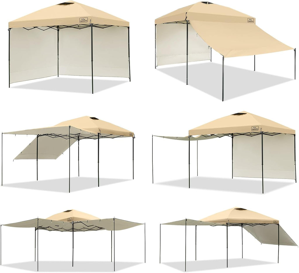 KAMPKEEPER 10x10 Easy Pop Up Canopy Tent with Sidewalls, Instant Outdoor Shade Shelter with Removable 10FT Sun Walls, Quick Setup Waterproof and UV-Resistant for Patio (Khaki, 10x10FT with 2 sidewall)