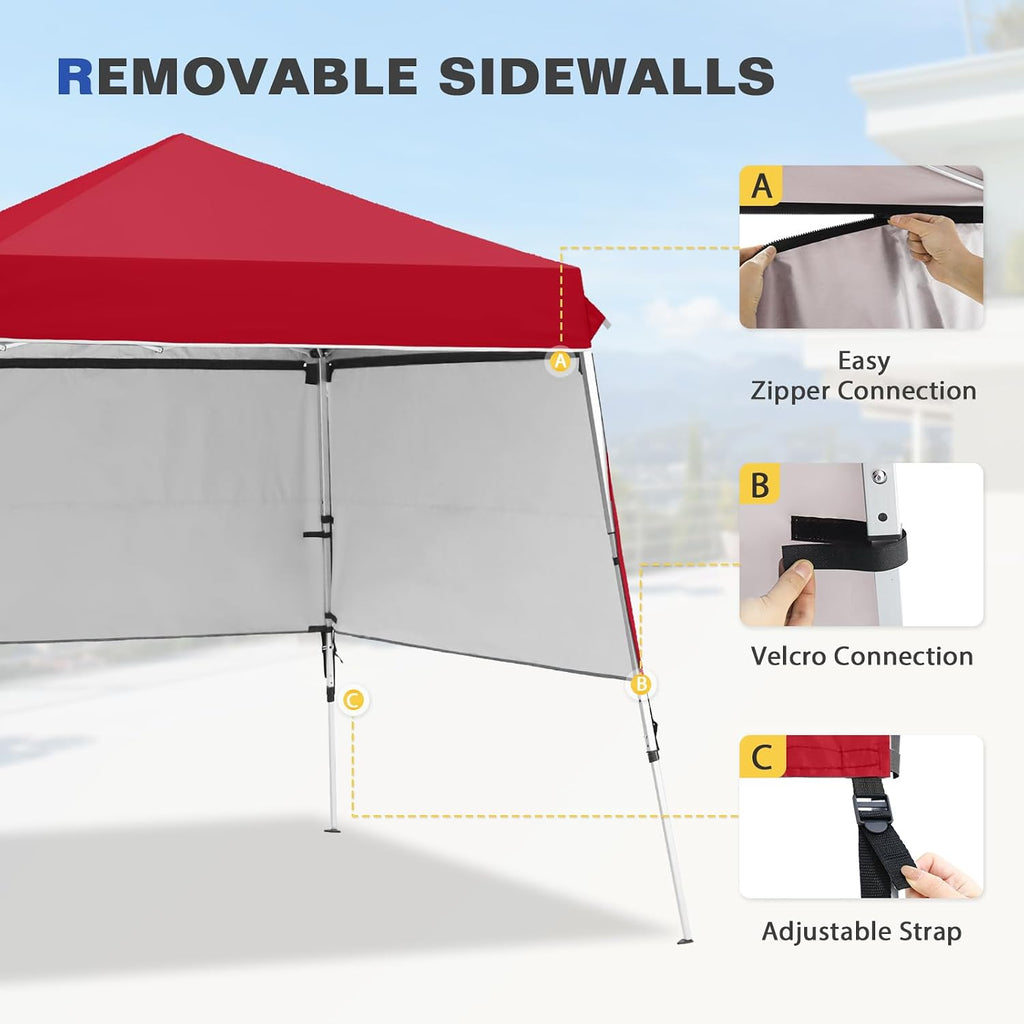EAGLE PEAK Day Tripper 8x8 Aluminum Super-Lightweight Slant Leg Pop Up Canopy with 3 Removable Walls, Instant Outdoor Backpack Canopy Tent, Outside Beach Folding Sun Shelter, 8x8 Base 6x6 Top, Red