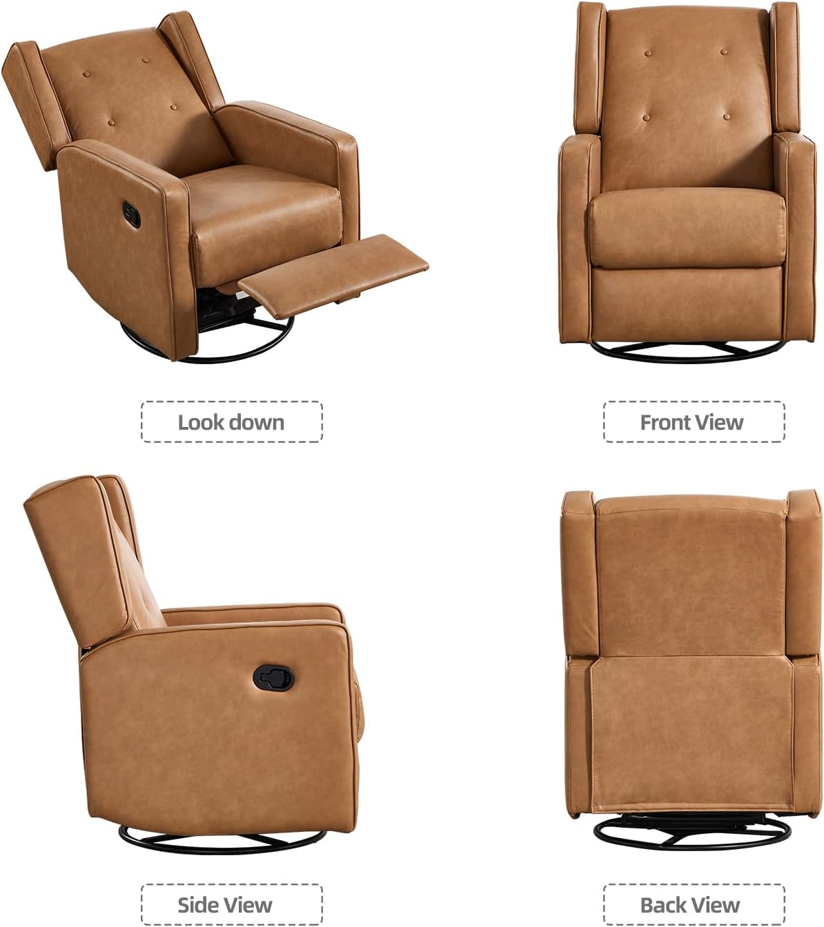 CANMOV Swivel Rocker Recliner Chair, Nursery Glider Chair, Nursery Rocking Chairs, Manual Reclining Chair, Brown
