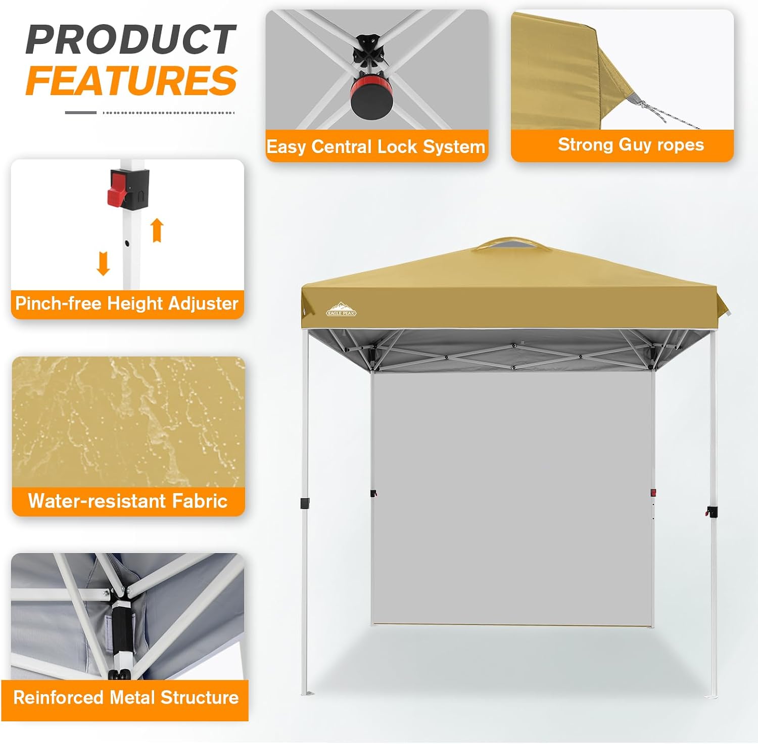 EAGLE PEAK Commercial Canopy 6.6x6.6 Pop Up Canopy Tent with 1 Sidewall, Easy Setup Heavy Duty Instant Event Shelter for Vendors & Markets, Outdoor Sun Shade, Beige
