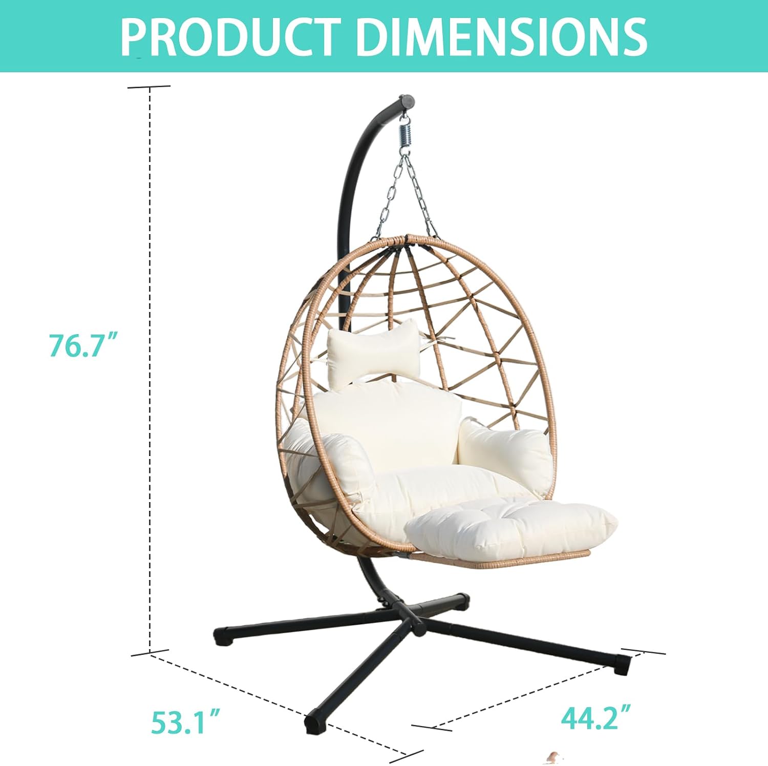 Hanging Egg Chair with Leg Stand, Indoor/Outdoor Swing Egg Chair Hammock Basket Seat Chair with Cushion for Porch Balcony Garden Patio (Ribbon+Rattan, Yellow+White)