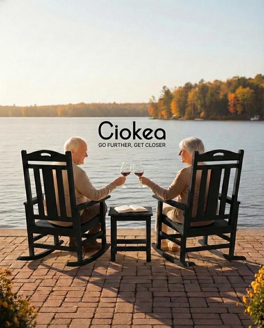 Ciokea Oversized Outdoor Rocking Chair, 380lbs Heavy-Duty Large Patio Rocker, Weather Resistant & Anti-Fade Porch Chair, High Back Cozy Rocking Chair for Outside, Fire Pit, Deck, Garden, Black