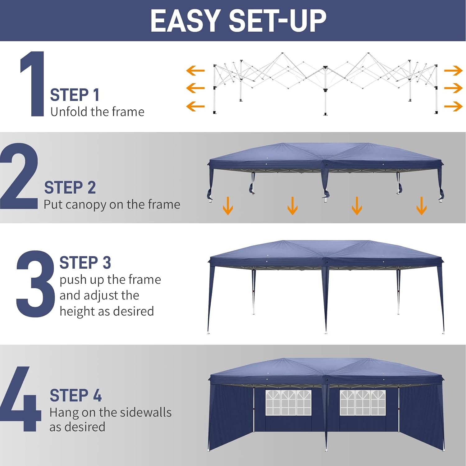 Outvita 10x20ft Ez Pop Up Canopy, Portable Instant Canopy Tent with 4 SideWalls for Outdoor Events, Party, Wedding, Birthday,Graduation