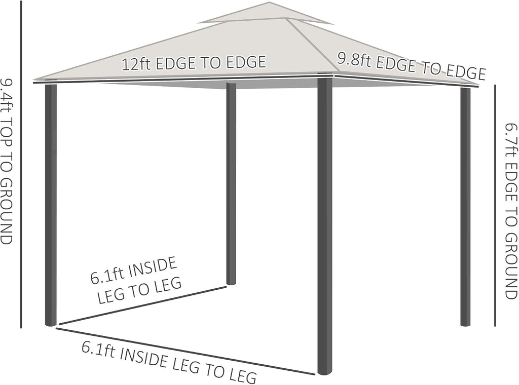 Outsunny 10' x 12' Patio Gazebo with Netting, Double Roof Outdoor Gazebo Canopy Shelter, Solid Metal Frame for Garden, Lawn, Backyard, Deck, Dark Gray