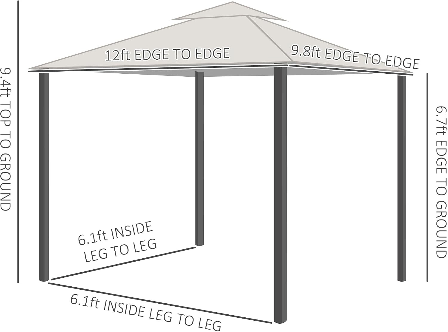 Outsunny 10' x 12' Patio Gazebo with Netting, Double Roof Outdoor Gazebo Canopy Shelter, Solid Metal Frame for Garden, Lawn, Backyard, Deck, Dark Gray