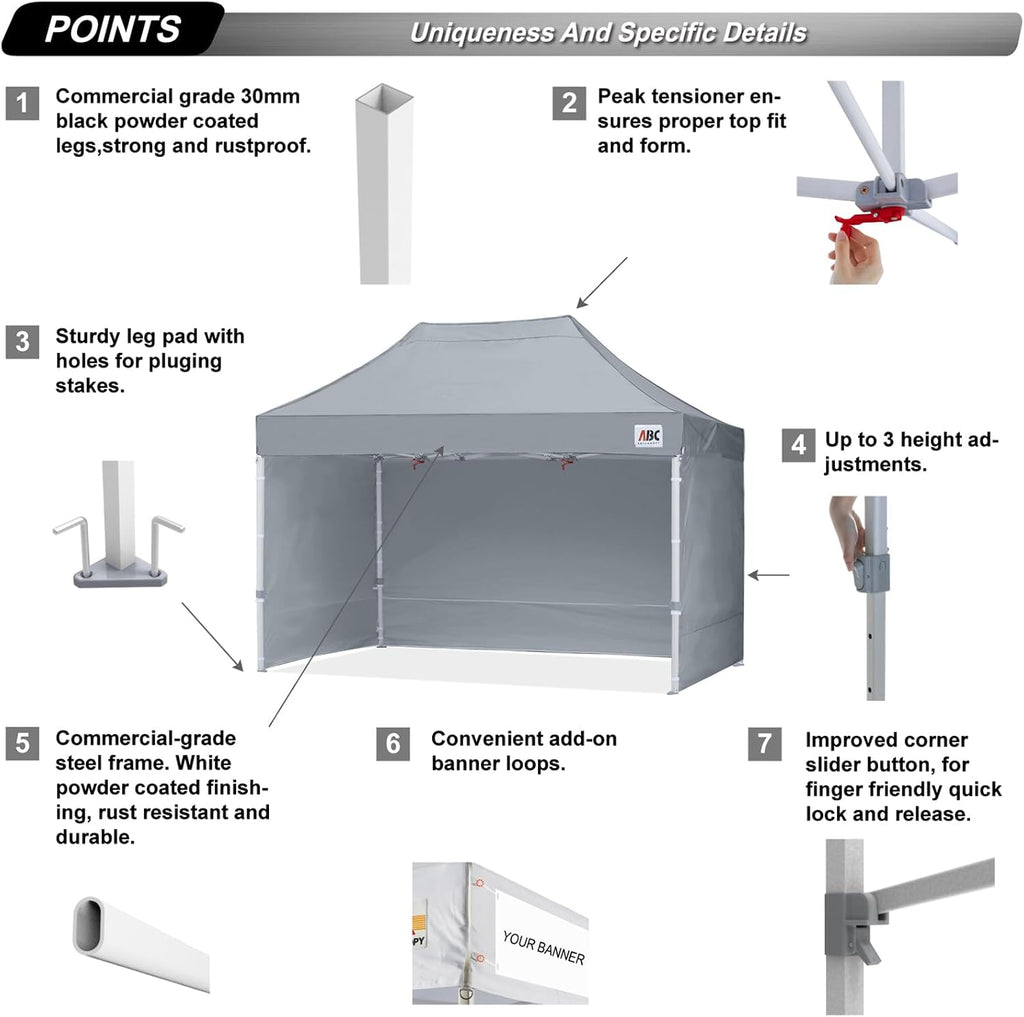 ABCCANOPY Easy Pop Up Canopy Tent with Sidewalls 8X12 Commercial -Series, Gray