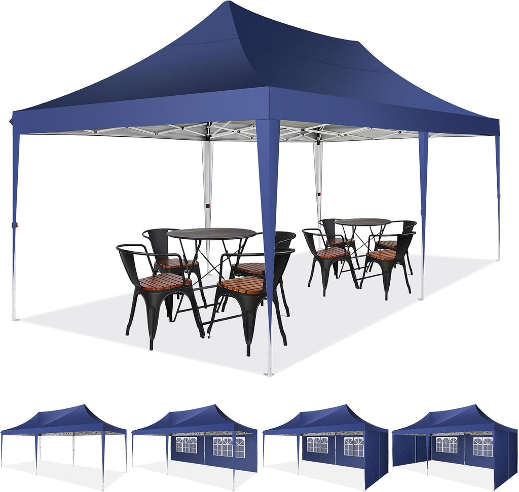 COBIZI Canopy 10x20 Pop up Canopy Tents for Parties 3.0, Upgrade Structure Wind & Waterproof Easy Set up UV Blocking with 6 Sidewalls Outdoor Commercial Party Tent Gazebo, Dark Blue