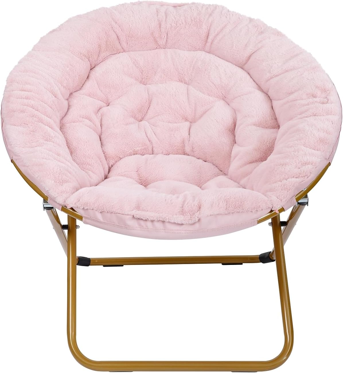 Flash Furniture Gwen Oversize Folding Saucer Chair - Blush Faux Fur Moon Chair - Soft Gold Metal Frame - 38' Portable Folding Chair - for Dorm and Bedroom